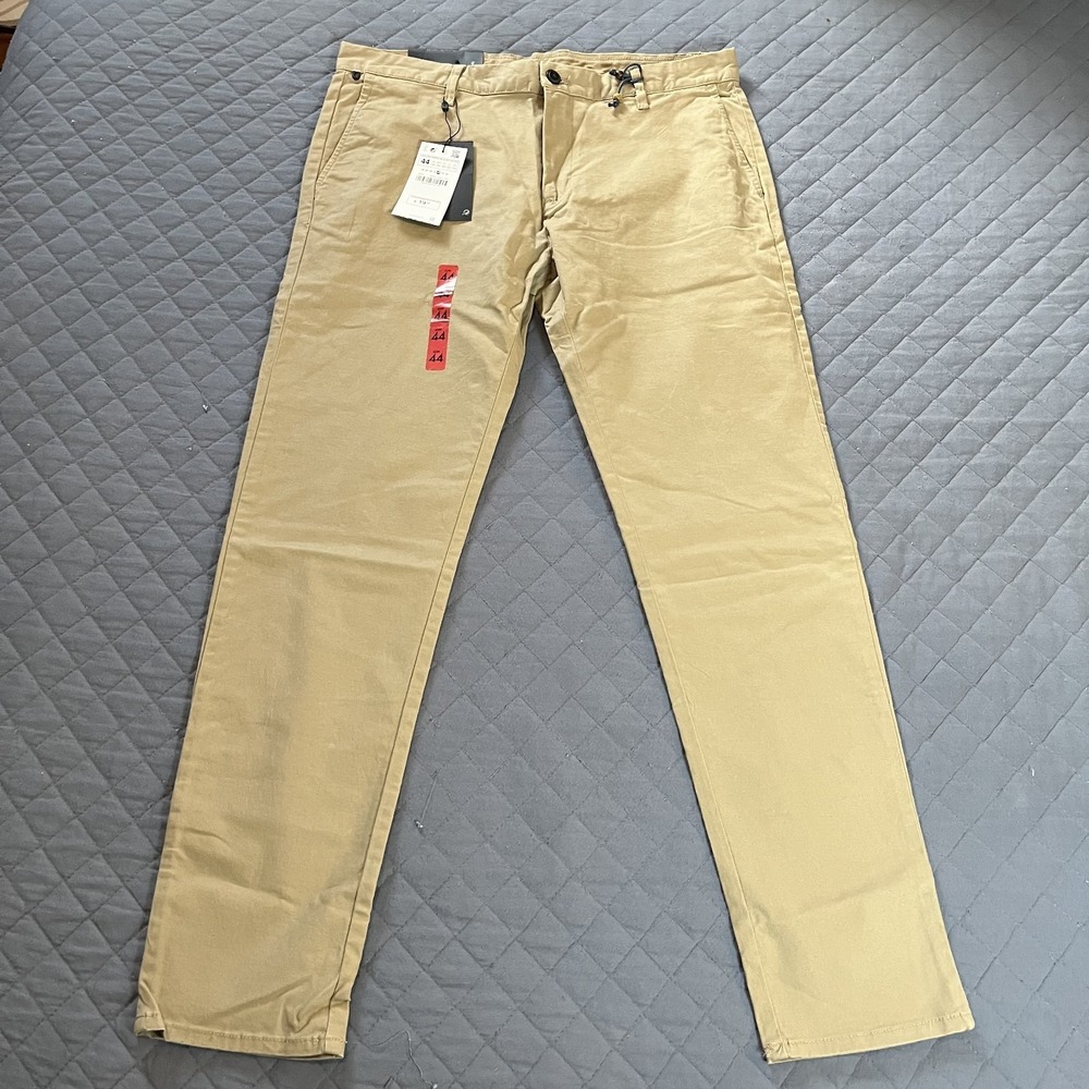 Zara Man Skinny Fit Chino Pants 44 EU 34 US Brown Washed Stretch Cotton